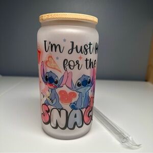 Frosted glass tumbler featuring Disney characters Stitch and Angel